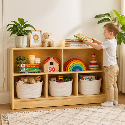 Étagère Montessori à 2 niveaux en bois d'hévéa 113,3 cm (L) x 30 cm (P) x 60 cm (H)