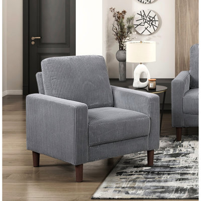 Chaise en velours côtelé gris avec structure en bois massif et en contreplaqué, coussin confortable, idéal pour socialiser dans un coin, rembourrage de siège, salon idéal pour se détendre