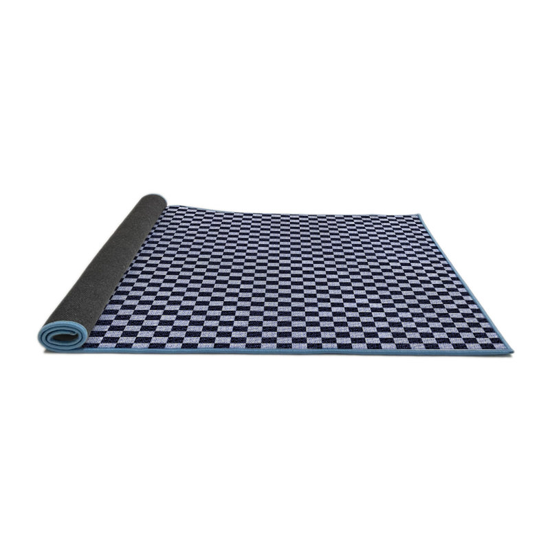 Tapis bleu à carreaux en laine, Carré 7 pi