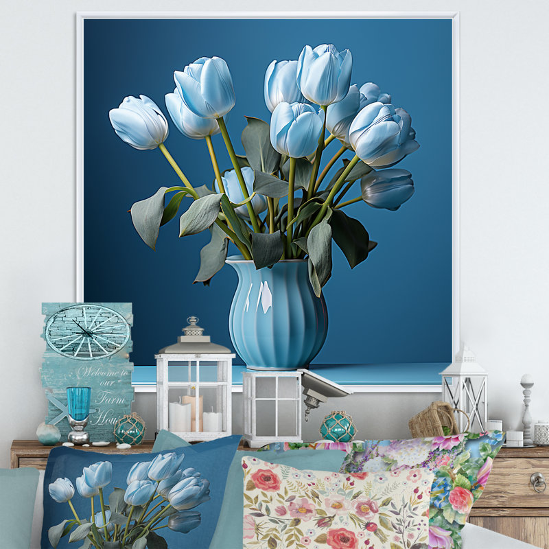 Bleu azur tulipes bleues II, Cadre flottant blanc, H 36 po x l 36 po x P 1,5 po
