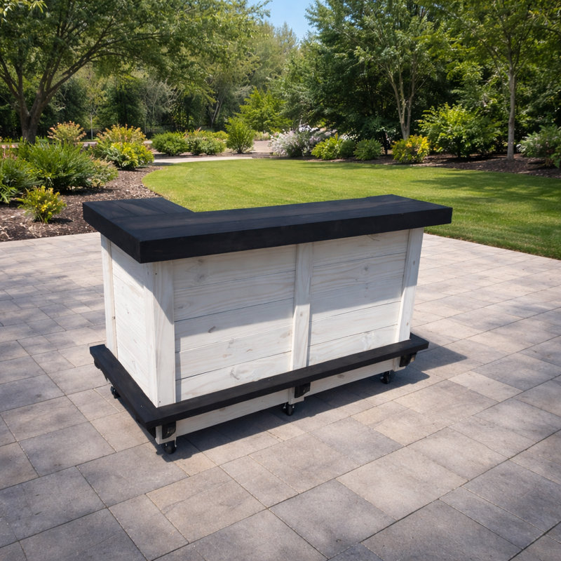 Tidewater 6' x 3' L-Shape Wooden Home Bar with Raised Counter, Foot Rail and Interior Storage Shelves