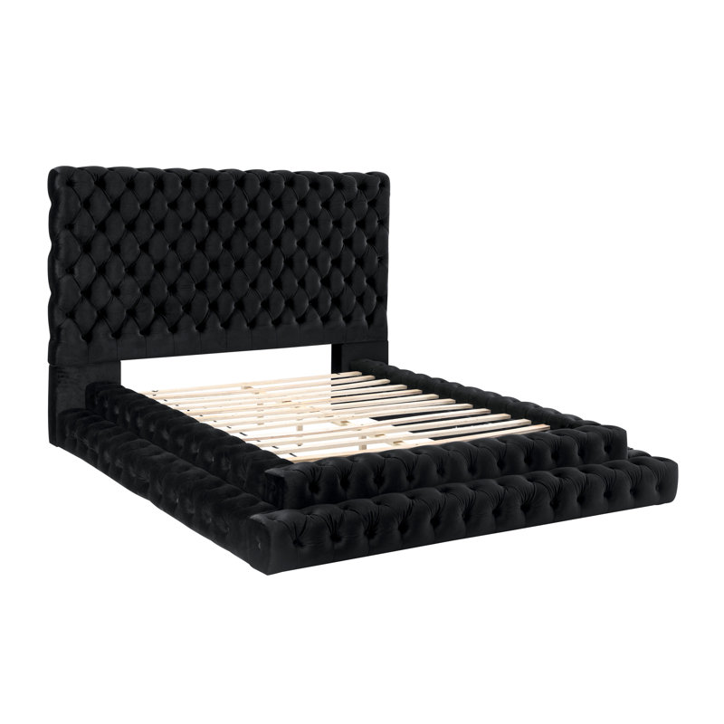 Deskins Low Profile Tufted Upholstered Platform Bed, King, Black