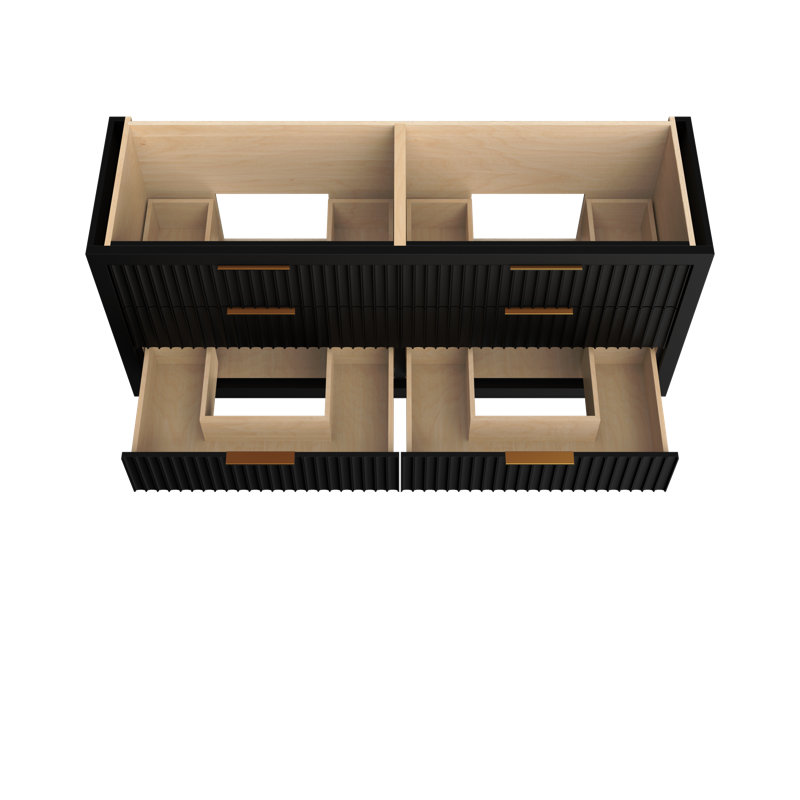 Lecrieú Double Drawer Bath Vanity, Noir, Rose Gold, 72"