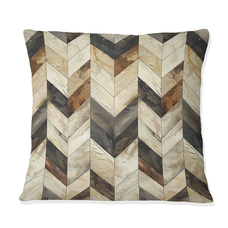 Carrelage à chevrons brun crème - Coussin décoratif moderne, H 18 po x l 18 po