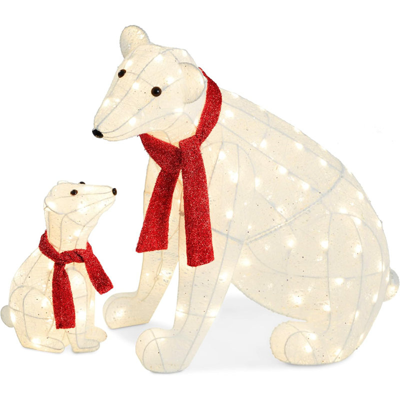 The Holiday Aisle® Large Lighted Polar Bear Family W/ 145 Pre-Strung LED Lights, Zip Ties, Ground Stakes - Red/White