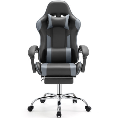 Fauteuil de jeu inclinable ergonomique et réglable, chaise de bureau à haut dossier avec support lombaire, appui-tête et repose-pieds
