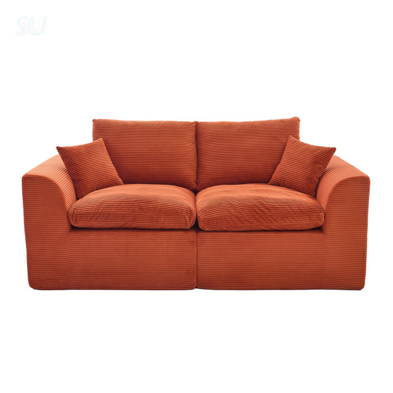 Canapé 80 po en velours côtelé moderne compressé, Orange