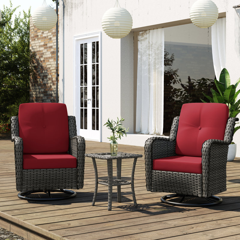 Auryanna Rattan 3 - Person Seating Group with Coushions, Red, Grey