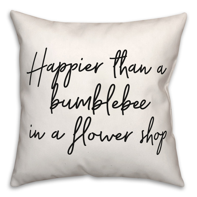 Coussin décoratif noir et blanc "Happier Than a Bumblebee"