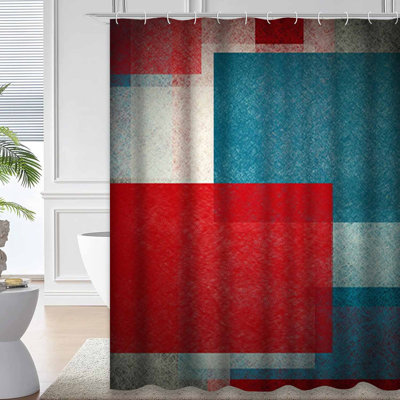 Rideau de douche coloré abstrait rouge bleu blanc avec 12 crochets