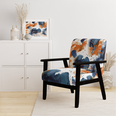 Abstract Pattern With Blue & Golden Textures II - Upholstered Modern Velvet Arm Chair