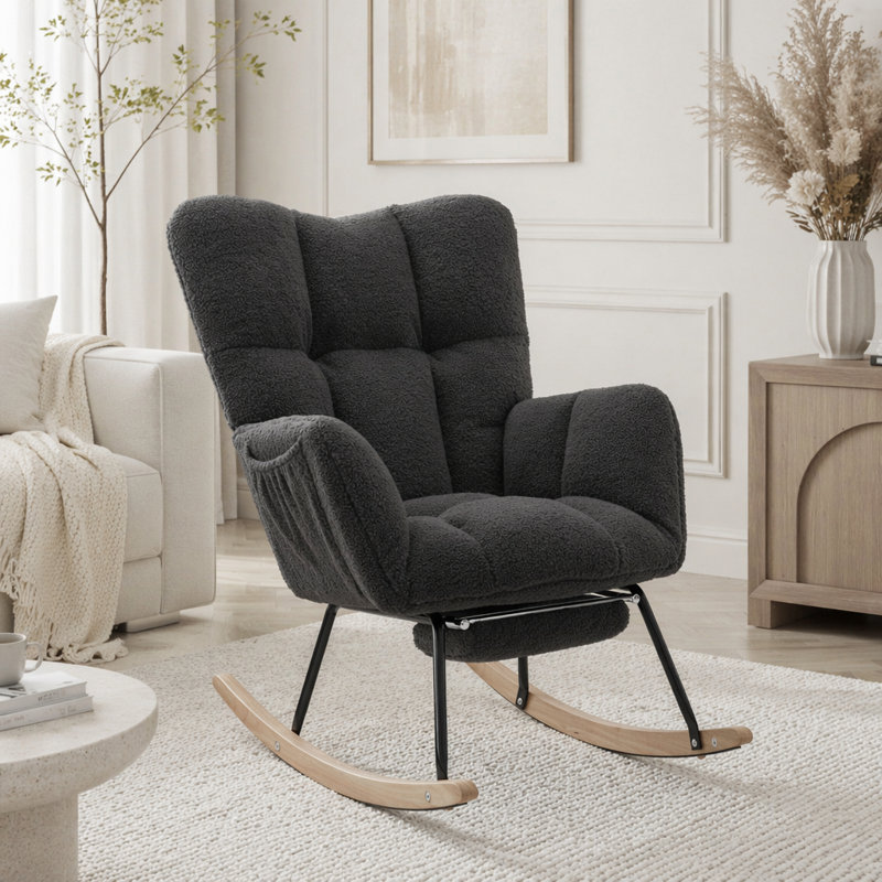 Chaise berçante Teddy, Gris foncé - Repose-pieds