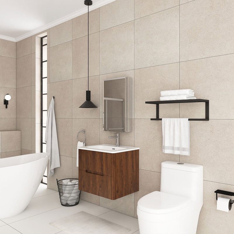 Meuble-lavabo simple mural 24 po avec comptoir en céramique 24 po, Walnut