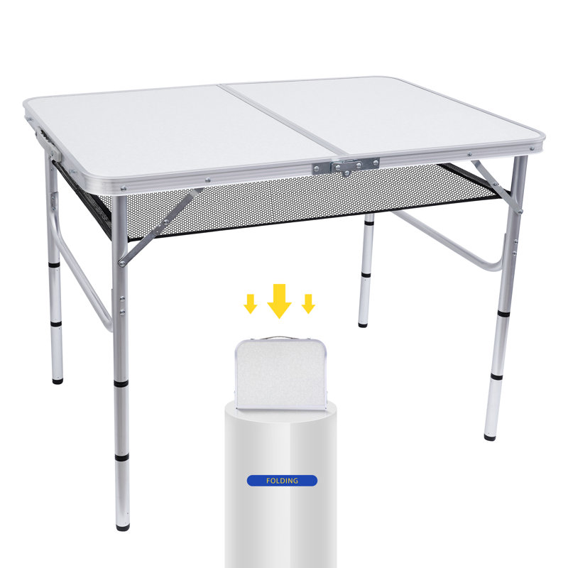 Camping Table with Mesh Holders,  3 Adjustable Heights for Outdoor Activities, Picnics, Beach (Med)