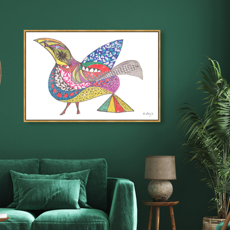 Manuel Roman - Bird Graphic Art Canvas, 31"H x 46"W, Gold Floater Frame