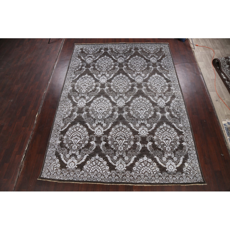 Tapis gris / blanc noué à la main de conception unique 8 pi 11 po x 12 pi 3 po New Age