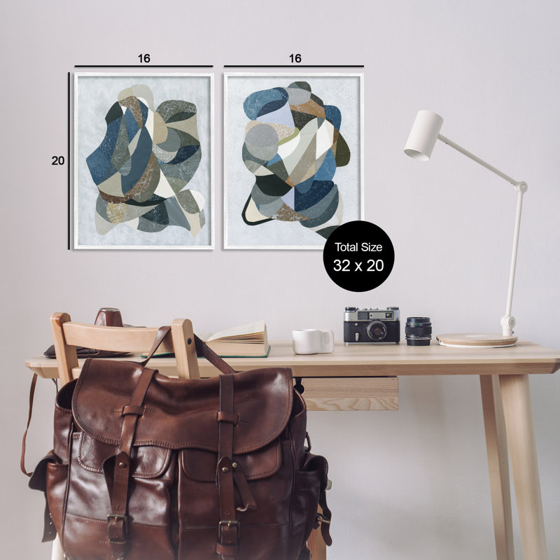 Ensemble de 2 giclées encadrées de motifs géométriques neutres, design par Coco Good, H 20 po x l 16 po