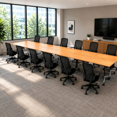 Les tables de formation pliables pour 12 personnes, extra longues pour les colloques et les conférences avec plateau épais, pieds pliables et boîtes électriques intégrées, incluent les chaises de bureau commerciales.