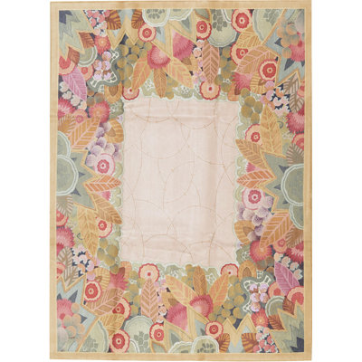 Hand-Knotted High-Quality Peach and Green Area Rug