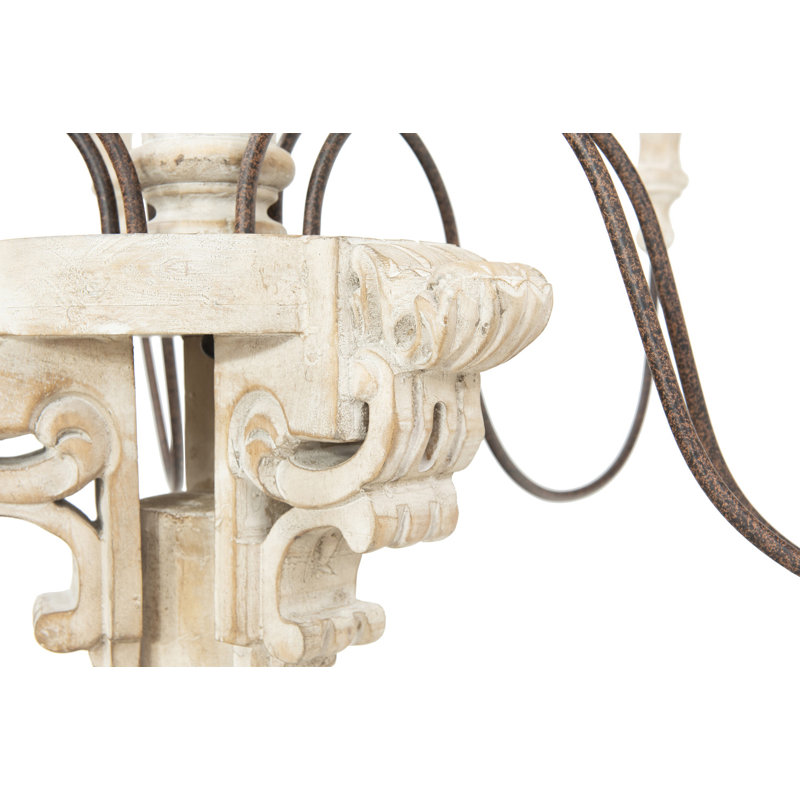 Antique Wood and Metal Chandelier, Cream