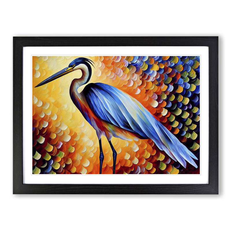 Heron Bird Abstract Vol.5 - Single Picture Frame Painting, Black, 25cm H x 34cm W x 2cm D