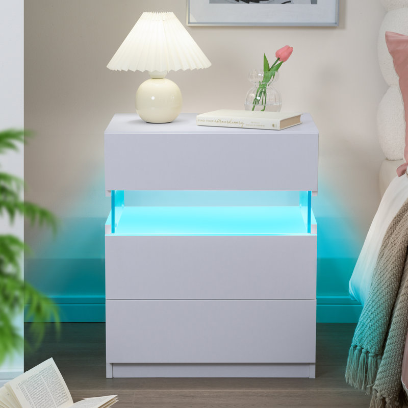 Gold and Gray Acrylic LED Nightstands with 3 Drawers