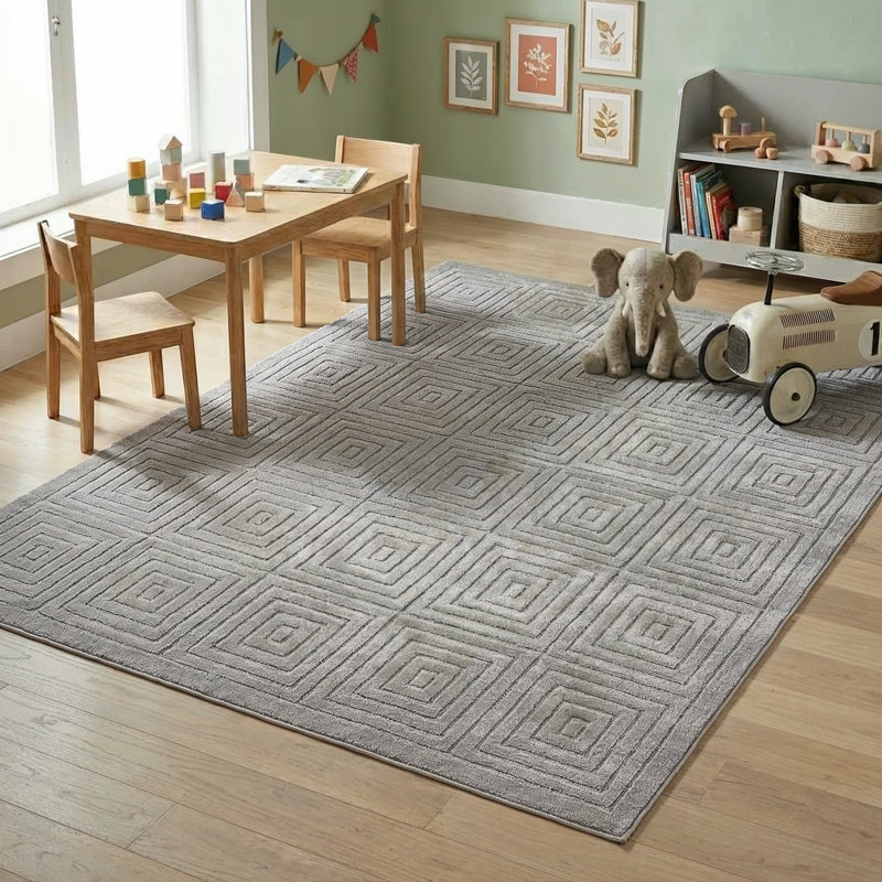 Tapis d'intérieur / extérieur gris à motif géométrique moderne Michella Performance, Rectangle 7 pi 10 po x 9 pi 10 po