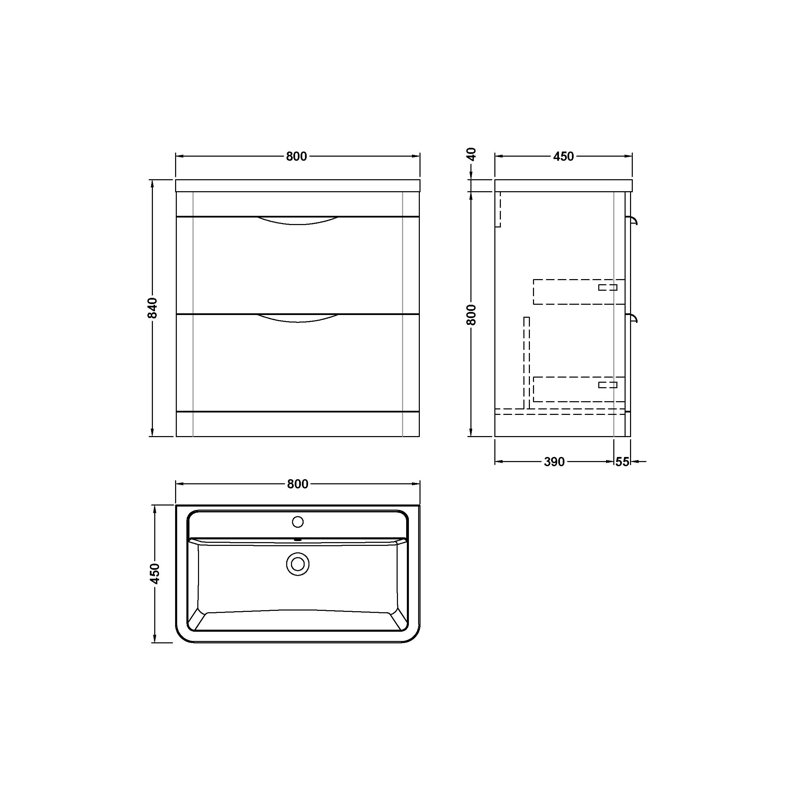 Parade 600 mm Freestanding Single Vanity with Integrated Basin, Gloss White