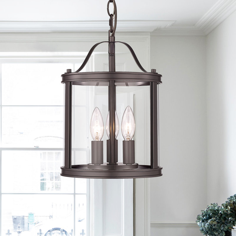 Bella 3 - Light D8.75" Lantern Cylinder Pendant Light with Clear Glass, Bronze