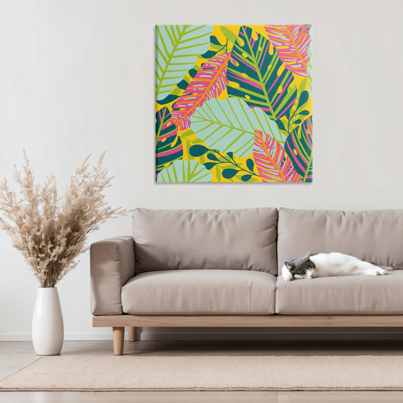 Tropical Leaf Toss Canvas, design by Jilly Jack Designs, 30" H x 30" W