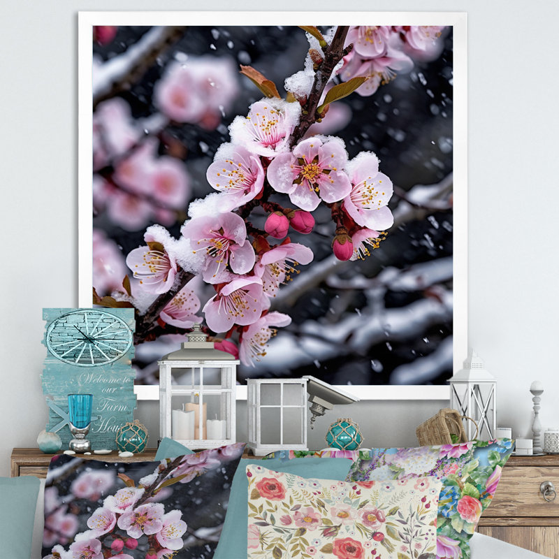" Cherry Blossom In Winter I ", White Single Picture Framed, 36" H x 36" W x 1.5" D