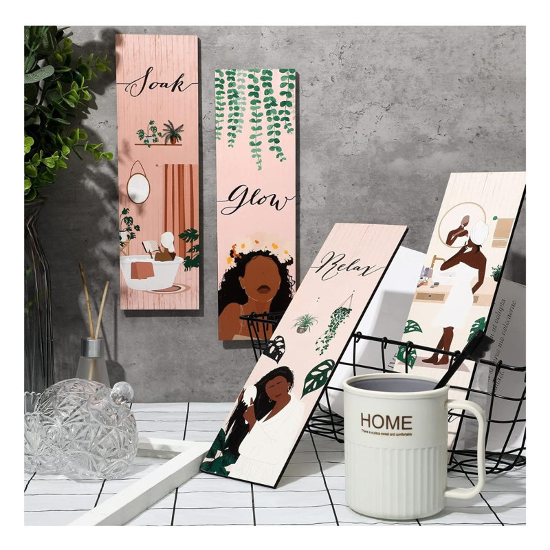 Black Women Boho Bathroom Wall Art Set