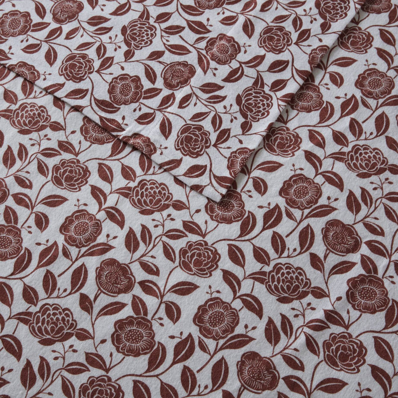 4 pièces grand drap rouille 100% flanelle de coton à motif floral de luxe surdimensionné pour des matelas de 18 po ajustés, pré-rétréci et ajusté avec 2 taies d'oreiller plates