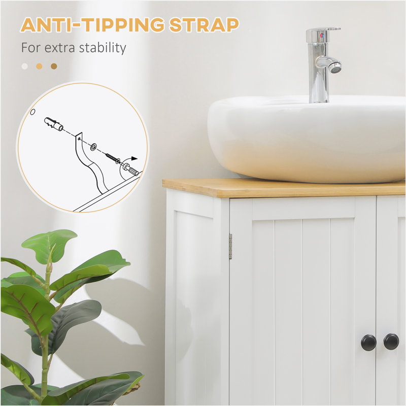 Modern Bathroom Under Sink Cabinet, Bathroom Vanity for Wall Mount Sink, Storage Cabinet with Double Doors and Adjustable Shelf, White