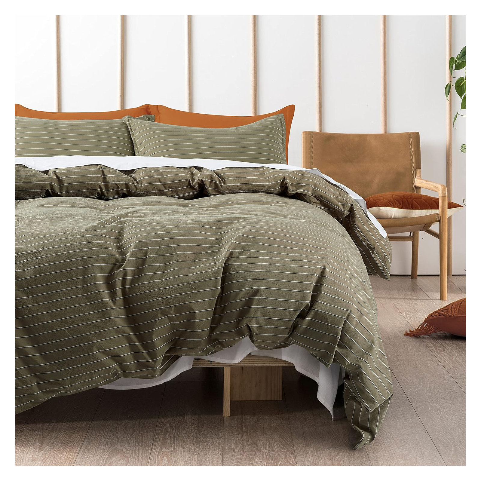 Dione Cotton Percale Duvet Cover Set, Queen Duvet Cover + 2 Queen Shams