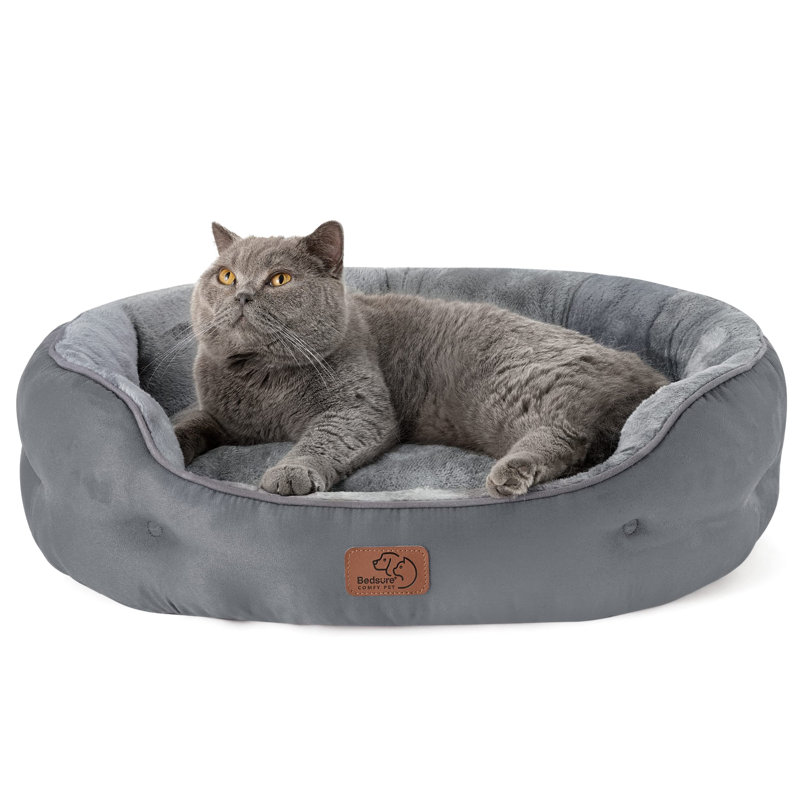 Bedsure Cozy Round Dog & Cat Bed for Small Pets, Washable Plush Nest with Non-Slip Base, Indoor, Grey, S (19" L x 20" W)