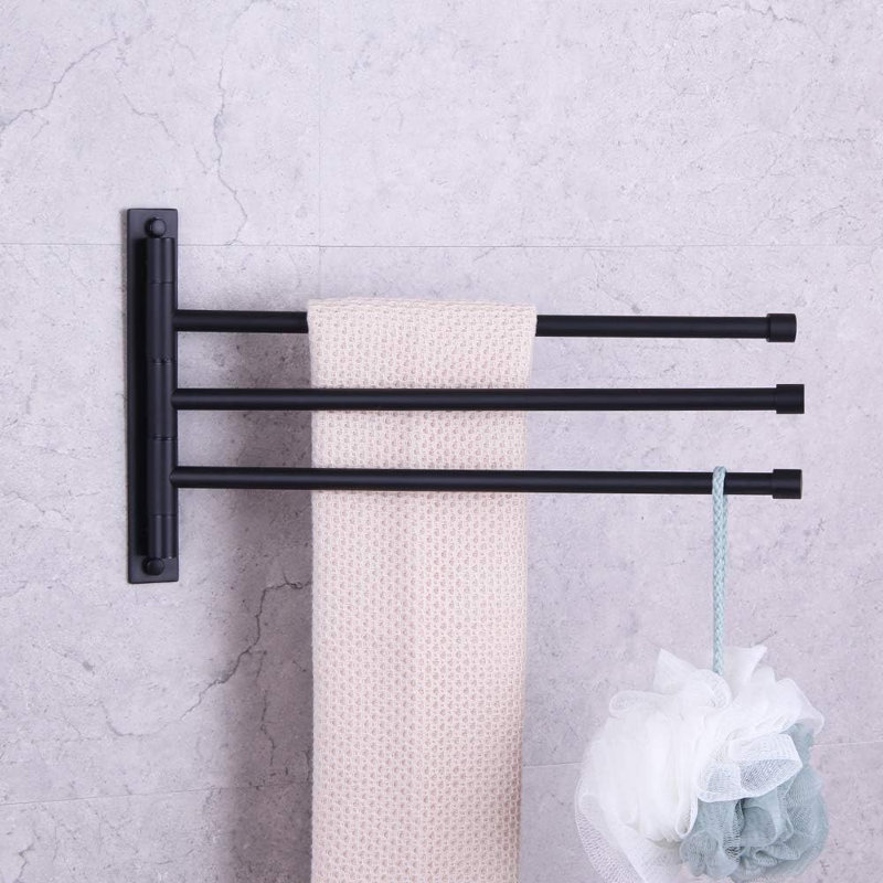Porte-serviettes pivotant à 3 barres - Porte-serviettes mural en acier inoxydable 304, Noir mat