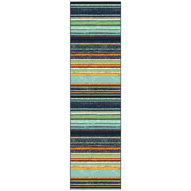 Multicolor Striped Non-Slip Synthetic Runner Rug, 2'7" x 9'10"