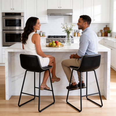 Bar Stools of 2/3/4, 26/30 Inch Counter Height Barstools with Back Faux Leather Bar Height Stools for Kitchen Island Counter