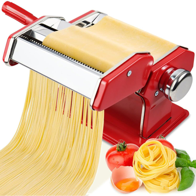Machine à pâtes manuelle 7 réglages d'épaisseur pour les peaux de spaghetti, fettuccini, lasagne et boulette, Rouge