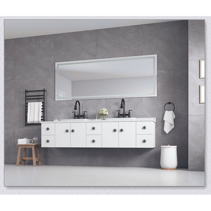 Grand miroir de salle de bain à DEL avec éclairage avant et arrière, anti-buée, mémoire et 3 températures de couleur pour meuble-lavabo moderne