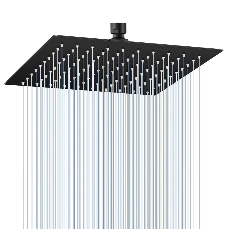 Pommeau de douche à effet pluie noir 16 po haute pression carré en acier inoxydable