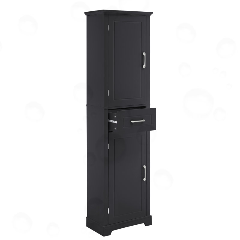 Tall Bathroom Storage Cabinet With Two Doors And Adjustable Shelves, Black