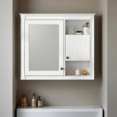 Armoire murale de salle de bain 32 "avec miroir, 3 tablettes, porte miroir 