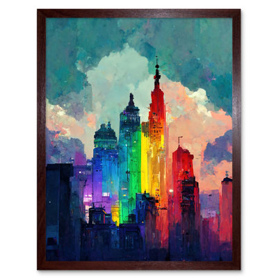 Rainbow Skyscrapers Skyline Cityscape Abstract - Print