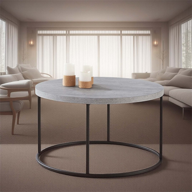 Table basse ronde, table centrale moderne avec pieds en métal pour le salon, Gris