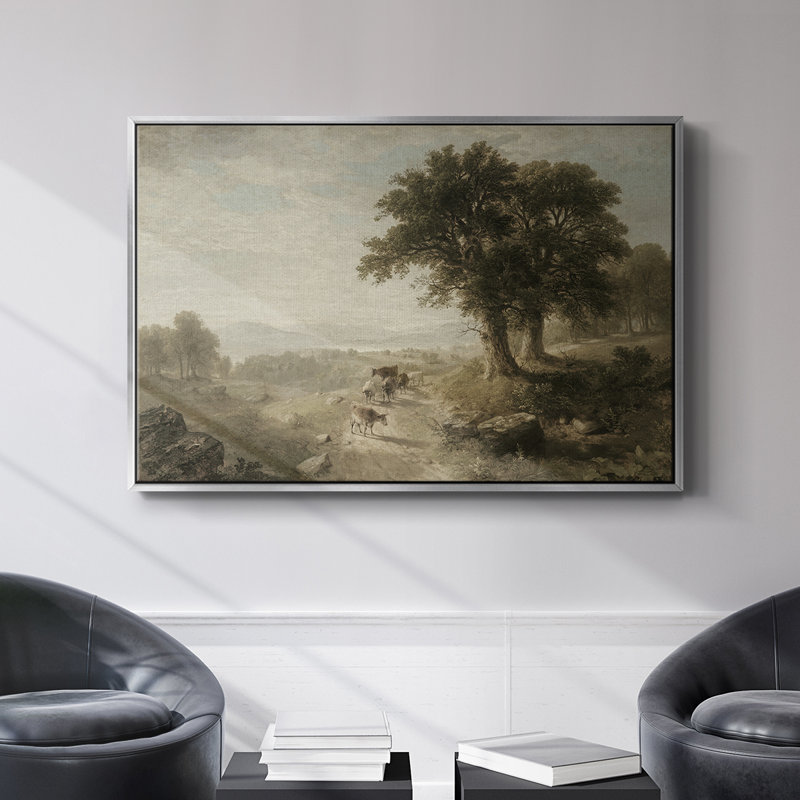 Paysage rétro - DCXV, Toile avec cadre flottant noir, H 25 po x l 37 po x P 2 po