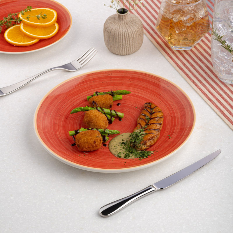 Assiette sans rebord en porcelaine de qualité supérieure Twister-Red | Assiette ronde vitale | Va au micro-ondes et au lave-vaisselle