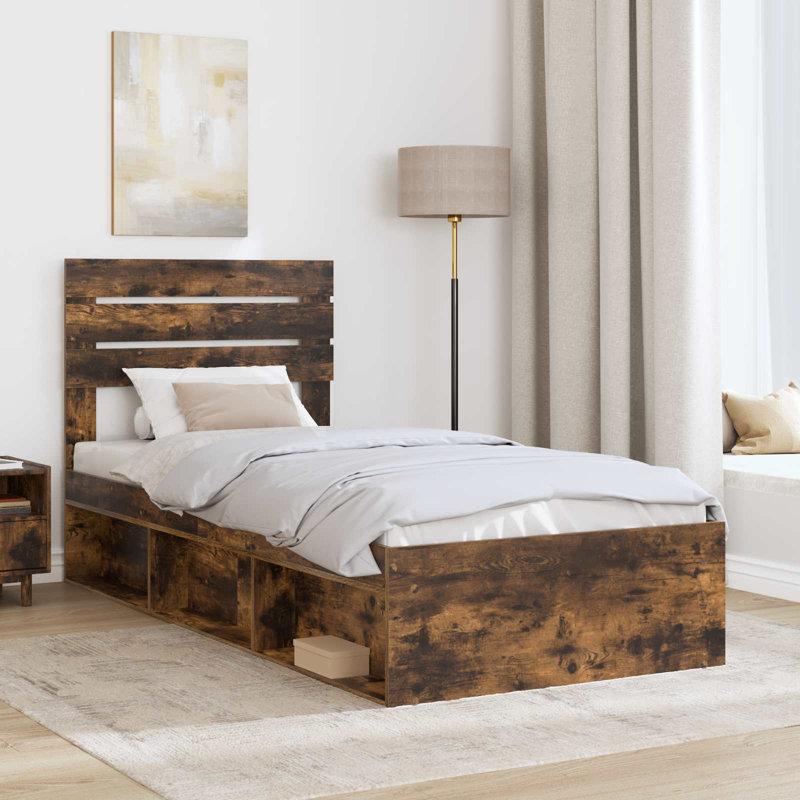 Solid Wood Bed, Smoked Oak, European Single (90 x 200 cm)