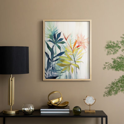 «Pink and Yellow Floral Elegance I», reproduction encadrée - bois massif